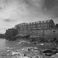Buy canvas prints of Castle Cornet in Guernsey in monochrome by Ann Biddlecombe