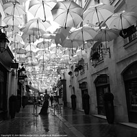 Buy canvas prints of Umbrella street in Paris in black and white by Ann Biddlecombe