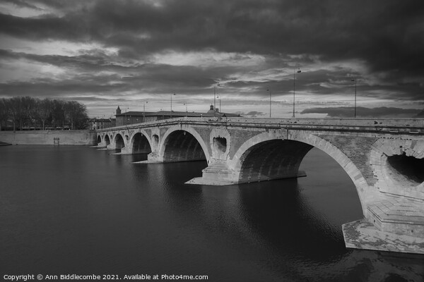 Pont-Neuf bridge over the Garonne river in black and white Picture Board by Ann Biddlecombe