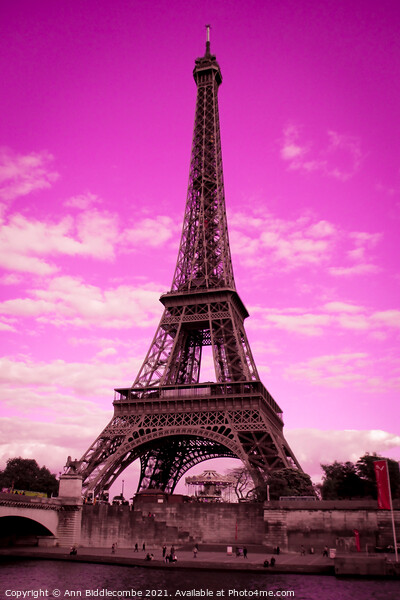 Eiffel Tower Paris France in pink Picture Board by Ann Biddlecombe