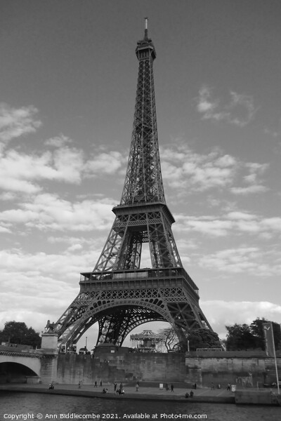 Eiffel Tower Paris France in monochrome Picture Board by Ann Biddlecombe