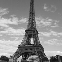 Buy canvas prints of Eiffel Tower Paris France in monochrome by Ann Biddlecombe