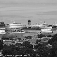 Buy canvas prints of Cruise ships in Antigua in black and white by Ann Biddlecombe