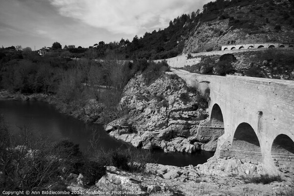Pont du Diable - Devils Bridge from the top in monochrome Picture Board by Ann Biddlecombe