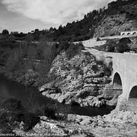 Buy canvas prints of Pont du Diable - Devils Bridge from the top in monochrome by Ann Biddlecombe