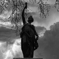 Buy canvas prints of Statue de la liberte in black and white by Ann Biddlecombe