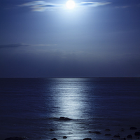 Buy canvas prints of Blue Moon over Bramble Bay by Peta Thames