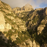 Buy canvas prints of  Golden light at Montserrat Monastery by Stephen Taylor