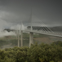 Buy canvas prints of Millau viaduct under the storm by Stephen Taylor