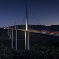 Buy canvas prints of  Millau Viaduct at night by Stephen Taylor