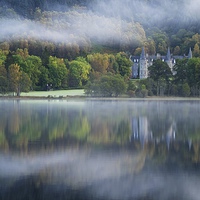 Buy canvas prints of  Autumn mist at Loch Achray by Stephen Taylor