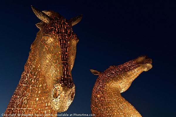 The Kelpies lit orange Picture Board by Stephen Taylor