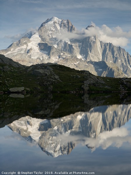 The Dru reflected in Lac des Cheserys Picture Board by Stephen Taylor