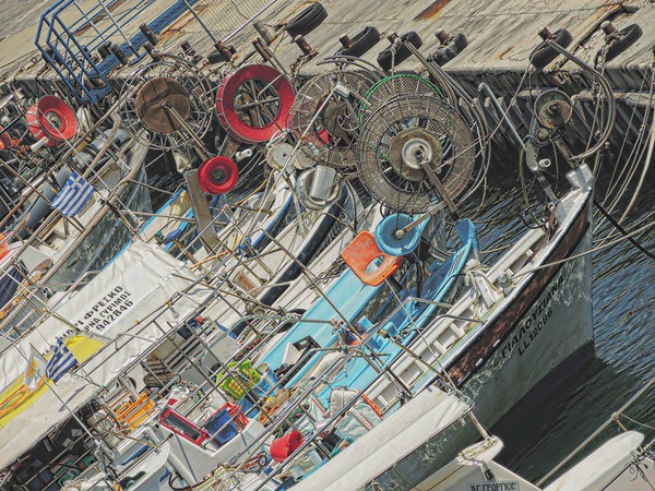 Paphos Fishing Boats Picture Board by Andy Smith
