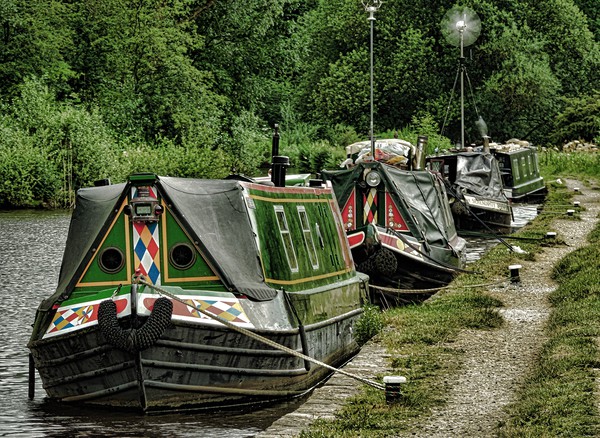  Moored narrowboats at Roaches Lock, Huddersfield  Picture Board by Andy Smith