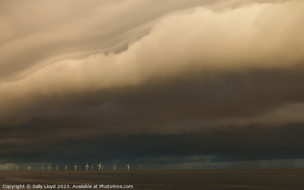 Storm Clouds over the wind farm at Great Yarmouth, Norfolk Framed Mounted Print by Sally Lloyd