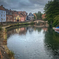 Buy canvas prints of Norwich Quayside looking to Fye Bridge by Sally Lloyd