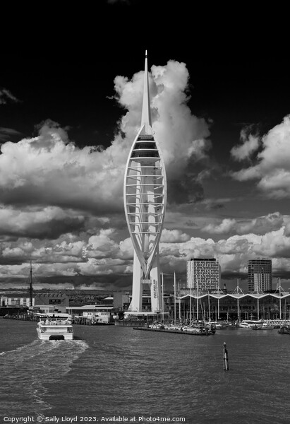 Black and white portrait of the Spinnaker Portsmouth Picture Board by Sally Lloyd