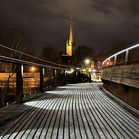 Buy canvas prints of Norwich Cathedral from Jarrold Bridge at Night by Sally Lloyd