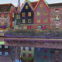 Buy canvas prints of  Norwich Colour Buildings and Cathedral Spire by Sally Lloyd