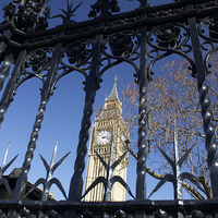 Buy canvas prints of  Big Ben through the railings by Sally Lloyd