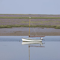 Buy canvas prints of Single white boat by Sally Lloyd