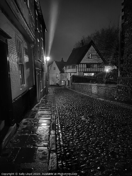 Elm Hill at night, mono Picture Board by Sally Lloyd