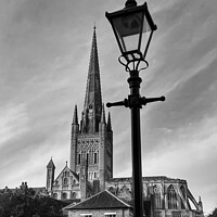 Buy canvas prints of Norwich Cathedral black and white  by Sally Lloyd