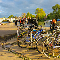 Buy canvas prints of Bikes at the river bank in Richmond by Malgorzata Larys
