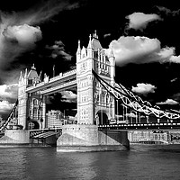 Buy canvas prints of Tower Bridge in London in black and white  by Malgorzata Larys