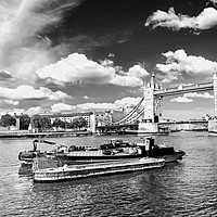 Buy canvas prints of Tower Bridge and the boats in London in black and  by Malgorzata Larys