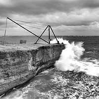 Buy canvas prints of Storm waves at Portland Bill in monochrome by Mark Godden