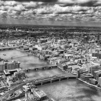 Buy canvas prints of The City of London from The Shard in mono  by Mark Godden