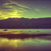 Buy canvas prints of  Canoeists at sunset  by Mark Godden