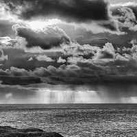 Buy canvas prints of  Rainstorm at sea in monochrome. by Mark Godden