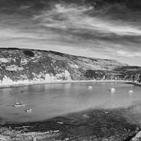 Buy canvas prints of Lulworth Cove in mono. by Mark Godden
