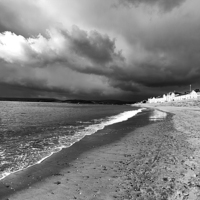 Buy canvas prints of Storm over Exmouth in mono.  by Mark Godden