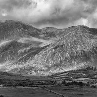 Buy canvas prints of Mountains at Beara in mono.  by Mark Godden