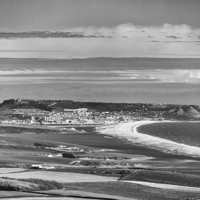 Buy canvas prints of Portland from Abbotsbury Hill in mono.  by Mark Godden