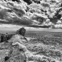 Buy canvas prints of  Pulpit Rock in monochrome.  by Mark Godden