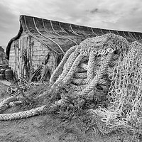 Buy canvas prints of Fisherman's store in monochrome. by Mark Godden