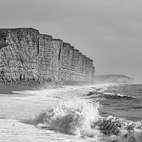 Buy canvas prints of West Bay's East Cliff in monochrome.  by Mark Godden