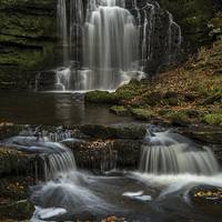 Buy canvas prints of  Scaleber Falls, Autumn by John Cropper