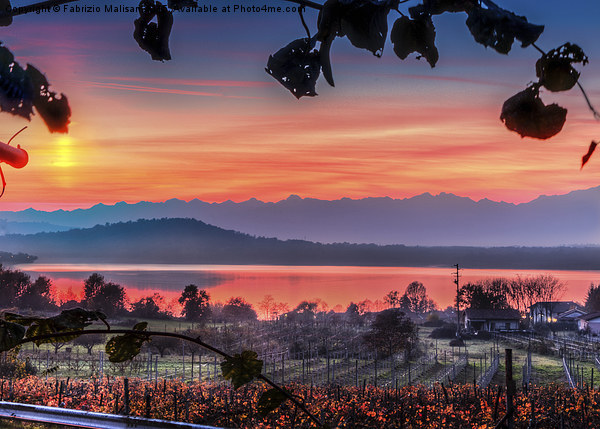  Red sunset over lake Viverone Picture Board by Fabrizio Malisan