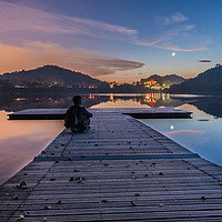 Buy canvas prints of Autumn blue hour by the lake by Fabrizio Malisan