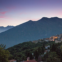 Buy canvas prints of Night falls over Andrate in Piedmont Italy by Fabrizio Malisan