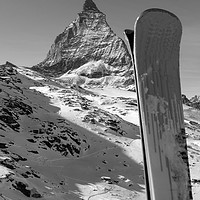 Buy canvas prints of Ski Matterhorn Zermatt mountain peak in black and  by Fabrizio Malisan