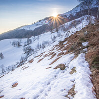 Buy canvas prints of The Sun Sets Behind The Mountain Snow Winter Weather Italy by Fabrizio Malisan