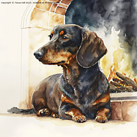 Buy canvas prints of Dachshund Warming by the Fire by Tanya Hall