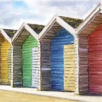 Buy canvas prints of  Watercolor Beach Huts, Blyth Northumberland by Tanya Hall
